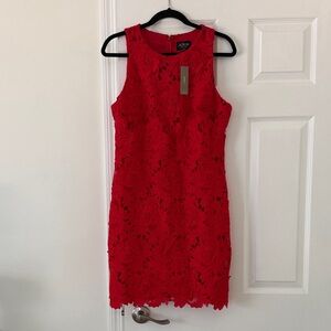 J. Crew Bright Red Floral Lace Mini Dress
